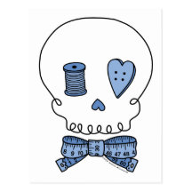 Crânio Sewing (azul) Cartão Postal