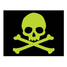 Crânio verde simples e Crossbones Cartão Postal