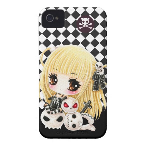 Crânios bonitos da menina e do kawaii do chibi iPhone 4 capa