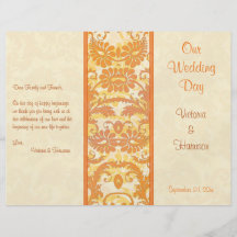 Creme, laranja, programa do casamento tema damasco panfleto personalizado