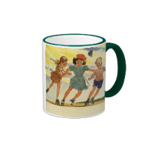 Crianças do vintage, patinagem de rolo do divertim caneca