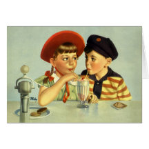Crianças, menino e menina do vintage compartilhand cartão