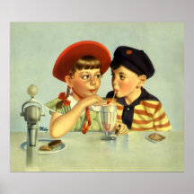Crianças, menino e menina do vintage compartilhand posteres