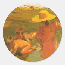 Crianças na Mar-costa - Joaquín Sorolla Adesivo Redondo