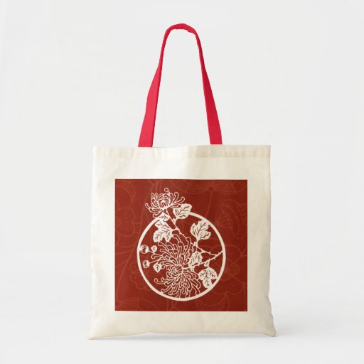 Crisântemos chineses no vermelho - sacola bolsas de lona