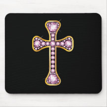 Cruz cristã com "as pedras de quartzo cor-de-rosa" mousepad