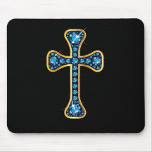 Cruz cristã com pedras de água-marinha mousepad