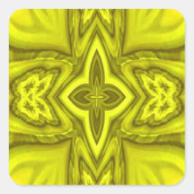 Cruz de madeira abstrata amarela adesivo em forma quadrada