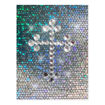 Cruz de prata impressa de Bling Cartao Postal