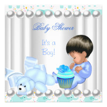 Cupcake bonito do azul do menino do chá de fraldas convite personalizado