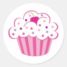 Cupcake cor-de-rosa adesivo redondo