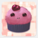 Cupcake da cereja adesivo em forma quadrada