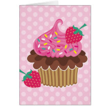Cupcake da morango & do chocolate cartao
