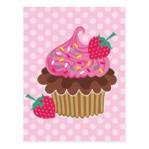 Cupcake da morango & do chocolate cartão postal