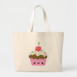 Cupcake de Kawaii com a cereja na parte superior Bolsa De Lona