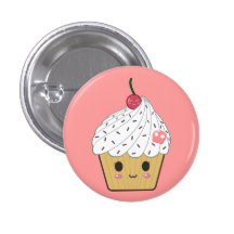 Cupcake de Kawaii com o crânio e a cereja cor-de-r Botons