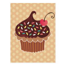 Cupcake do chocolate & da cereja cartoes postais
