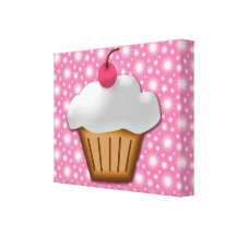 Cupcake do entalhe com a cereja cor-de-rosa na par impressão de canvas envolvidas