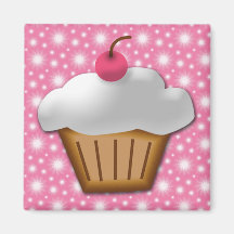 Cupcake do entalhe com a cereja cor-de-rosa na par imã