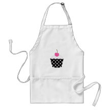 Cupcake preto e branco das bolinhas com cereja cor avental