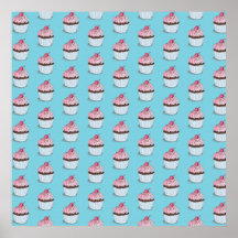 Cupcakes bonitos no fundo azul posters