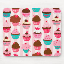 Cupcakes cor-de-rosa modernos femininos mouse pad