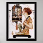 Cupido em um impressão do art deco da gaiola