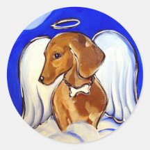 Dachshund do anjo adesivo em formato redondo