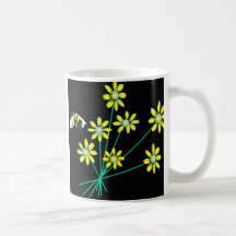 daisiesyellowblk caneca