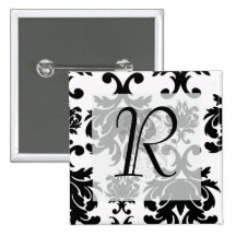 damasco branco preto formal ornamentado boton