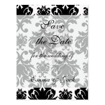 damasco branco preto formal ornamentado cartao postal
