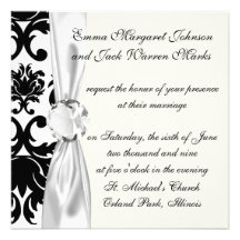 damasco branco preto formal ornamentado convite personalizados