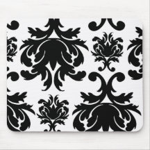 damasco branco preto formal ornamentado mouse pads