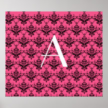 Damasco cor-de-rosa do monograma posters