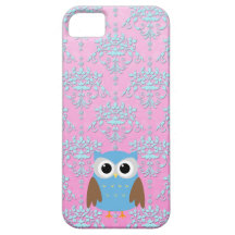Damasco cor-de-rosa e azul feminino com a coruja a iPhone 5 capas
