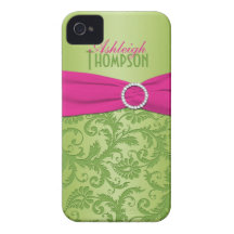 Damasco cor-de-rosa e verde personalizado capa iPhone 4 Case-Mate