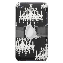 damasco elegante do branco do preto do candelabro capa iPod touch Case-Mate