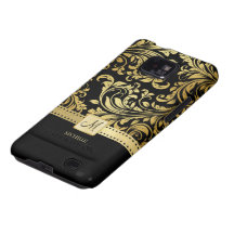 Damasco elegante do preto e do ouro com monograma capa para galaxy s2