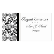 Damasco elegante   elegante preto e branco floral cartoes de visita