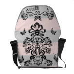 Damasco floral, borboletas & bolsa mensageiro do m