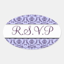 Damasco florentino do vintage (casamento) (Lilac) Adesivos Em Formato Oval