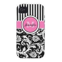 Damasco listrado cor-de-rosa, preto, branco Monogr