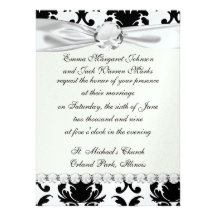 damasco preto e branco elegante convite personalizados