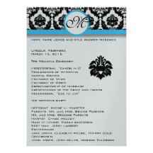 Damasco preto no programa branco do casamento da g convite personalizados