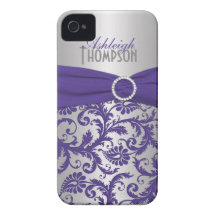 Damasco roxo e de prata personalizado capas iPhone 4