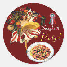 DANÇA DO PARTIDO DOS ESPAGUETES, COZINHA ITALIANA  ADESIVO EM FORMATO REDONDO