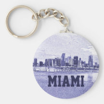 Desenho de lápis da skyline de Miami, Florida Chaveiro