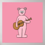 Desenhos animados cor-de-rosa do urso do guitarris posters