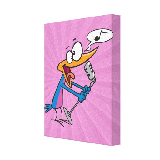 desenhos animados loucos do pássaro do karaoke do  impressão de canvas esticadas