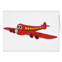 Desenhos animados vermelhos do avião de passagem cartões